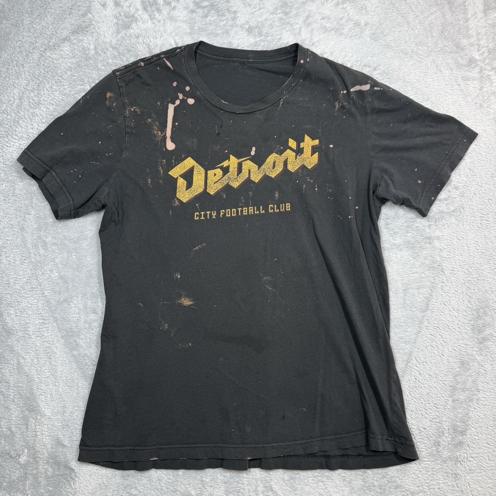 Detroit City Football Club Shirt Men Medium Black Distressed Bleach Stains Holes